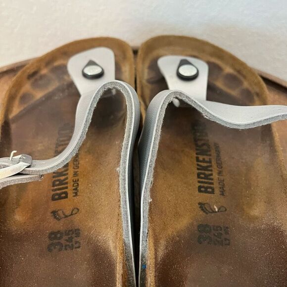 Birkenstock Metallic Silver Birko Flor Gizen Sandals Women's Size 38 7 - Picture 7 of 9
